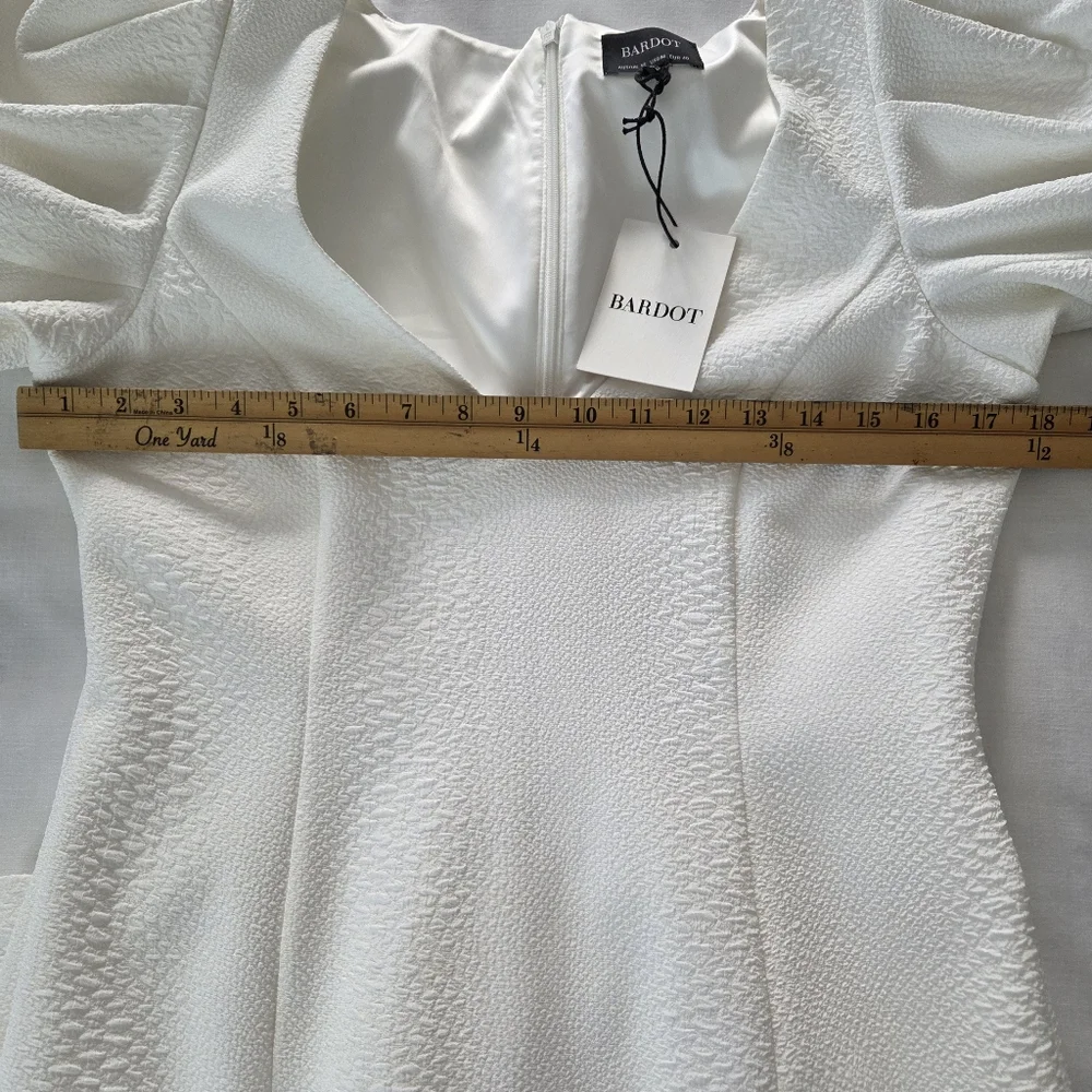Bardot White Midi Dress with Puff Sleeves - Picture 11 of 11